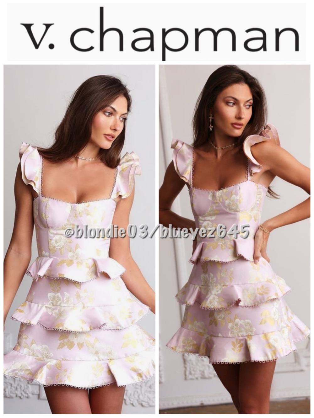 V. Chapman “Avignon” dress in light lilac baroque floral (appears pink) 6